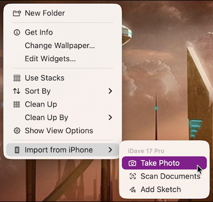 DaveTaylor's tweet image. Did you know that you can click on the Mac desktop, then take a photo with your iPhone and have it show up instantly on the Mac Desktop? It's a great feature! Here's how to give it a try on your own Mac system: askdavetaylor.com/easiest-way-to… #mac #macos #iphone #photography
