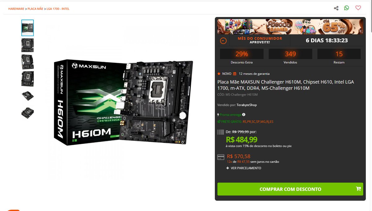 Terabyteshop's tweet image. Placa-mãe Intel atual por um precinho camarada!🚨

Maxsun H610M por R$ 484,99. Pra quem tá com o orçamento apertado mas quer fugir de plataforma antiga, essa é a escolha.

CONFIRA O LINK NO COMENTÁRIO ABAIXO! 👇

#PCGamerBrasil #Hardware #Intel #MoboWeek