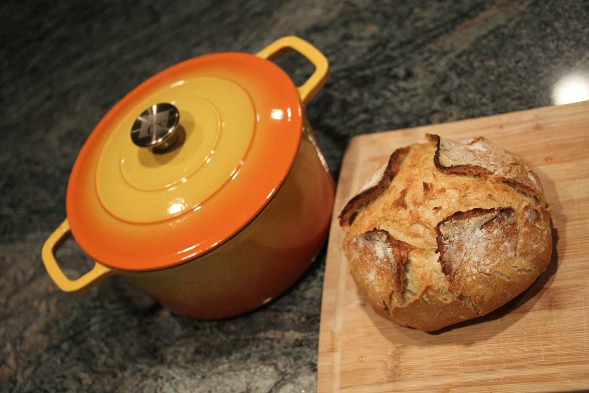 MrOhms3's tweet photo. Baked my first sourdough loaf! Crusty crust, chewy crumb, and a side of flour-covered chaos (worth every crumb). https://t.co/ASyq93JwyX