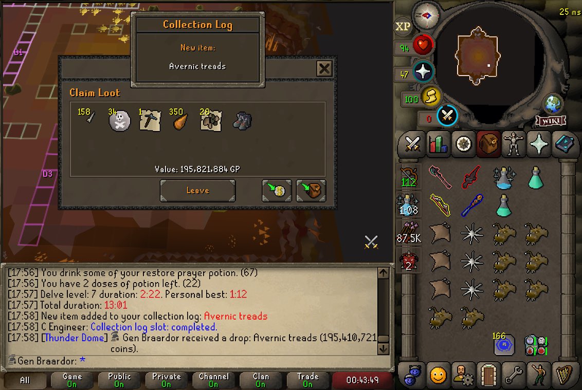 GenBraardorOSRS's tweet photo. ONLY CLOTH TO GO!! Avernic treads on the Iron, hugeeeee. #osrs https://t.co/5nX32ATfvk