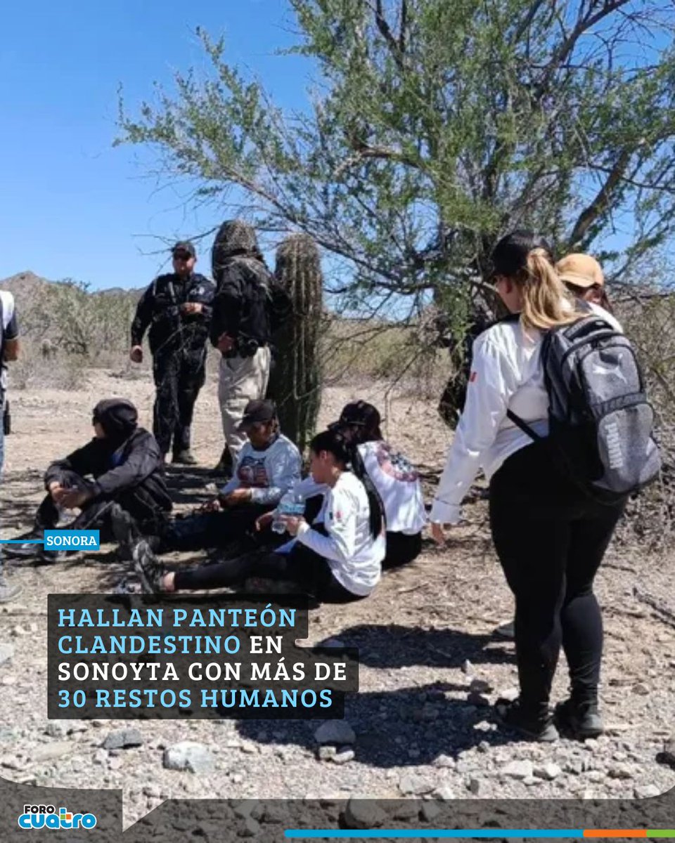 ForoCuatroTV's tweet image. Hallan presunto #panteónClandestino en Sonoyta.

➡️ 9 #fosas
➡️ Más de 30 restos humanos
➡️ Objetos personales para identificación
Colectivos denuncian que realizaron la búsqueda sin acompañamiento de autoridades.
La crisis sigue.

🔗 forocuatro.com/noticias/nacio…