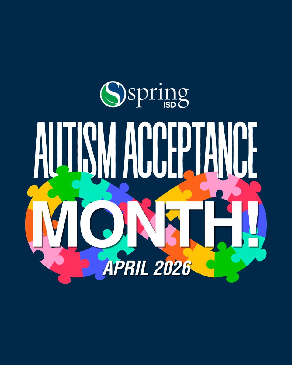 SpringISD's tweet photo. 💙🧩Spring ISD Celebrates Autism Acceptance Month!
We celebrate the strengths, talents, and unique perspectives of our students with autism. Together, we are committed to creating inclusive environments where every student feels seen, supported, and valued.

Let’s continue to promote understanding, acceptance, and kindness—because every student belongs. 💙

#SpringISD #AutismAcceptanceMonth #InclusionMatters #CelebrateDifferences #StudentSuccess