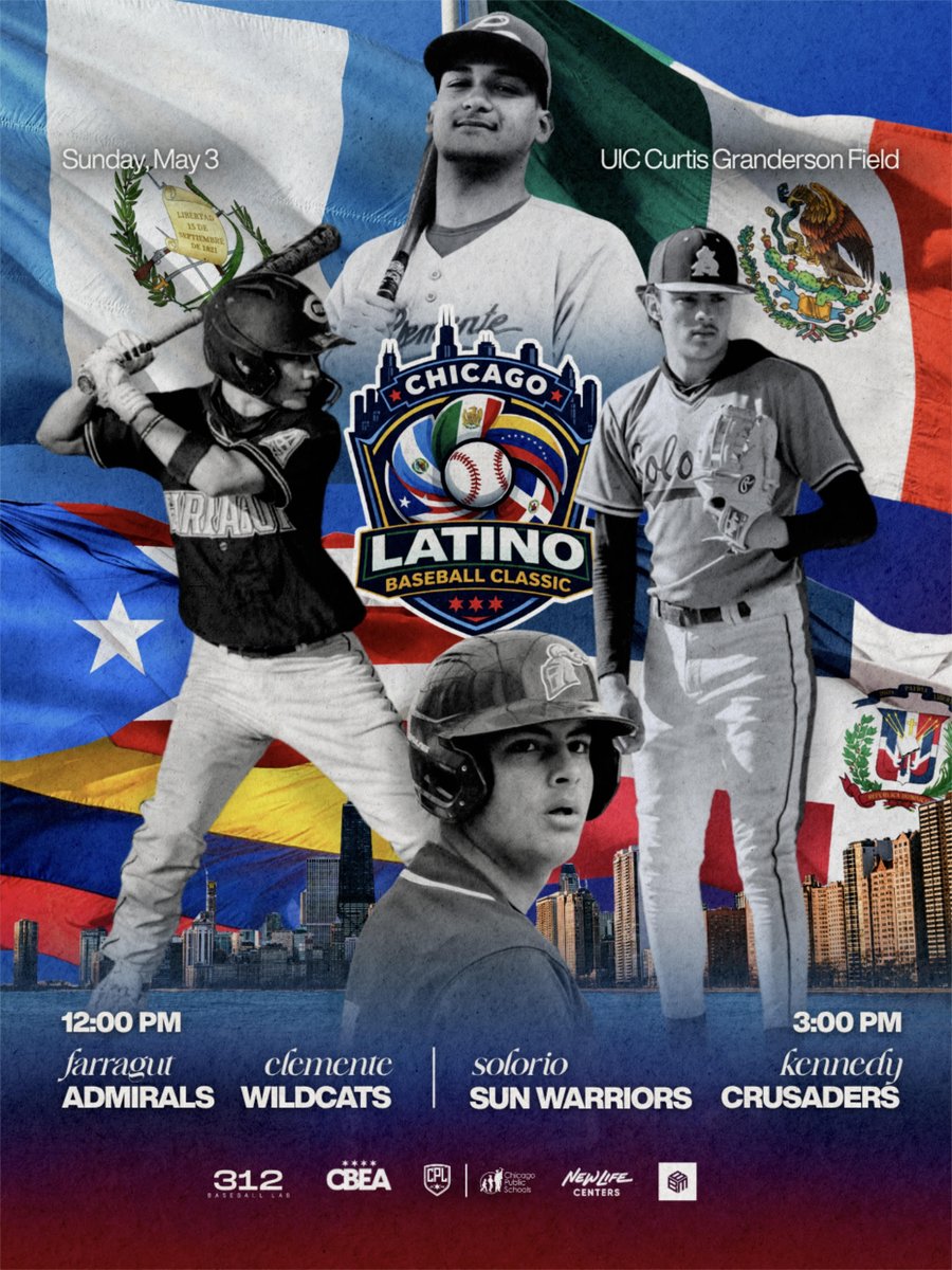 CPLAthletics's tweet photo. We are proud to partner with @BLKBSBMEDIA @CBEA_UIC @312BaseballLab and @newlifechicago  for the first-annual Latino Baseball Classic!

📅 : May 3, 2026
📍: Curtis Granderson Stadium (901 W. Roosevelt)
⚾ : Farragut vs. Clemente @ 12 p.m. | Solorio vs. Kennedy @ 3 p.m.
🎟️ : FREE https://t.co/Chn0BL2zoK