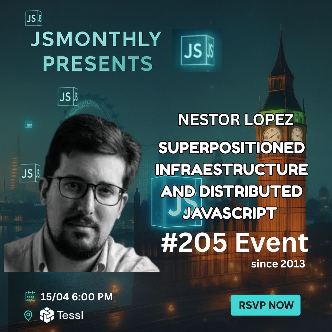 jsmonthlylondon's tweet photo. 9 days to go for our April meetup with #CityJSLondon! Featuring @nstlopez  (@ZephyrCloudIO , #ModuleFederation core). Discover how Module Federation enables runtime-defined distributed JS. Hosted &amp; sponsored by Tessl—thanks for the support!  
Register now  https://t.co/suWvPSumED https://t.co/iJ6Fsf1Qwy