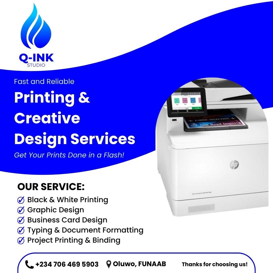 ___qassim's tweet photo. Finally open. Q Ink Studio is here.

Need to print assignments, projects, or business materials without stress? I offer clean black &amp; white prints, graphic design, business cards, typing, and project binding, all handled quickly at friendly prices

DM, let’s get your prints ready https://t.co/dQWflLXXeQ