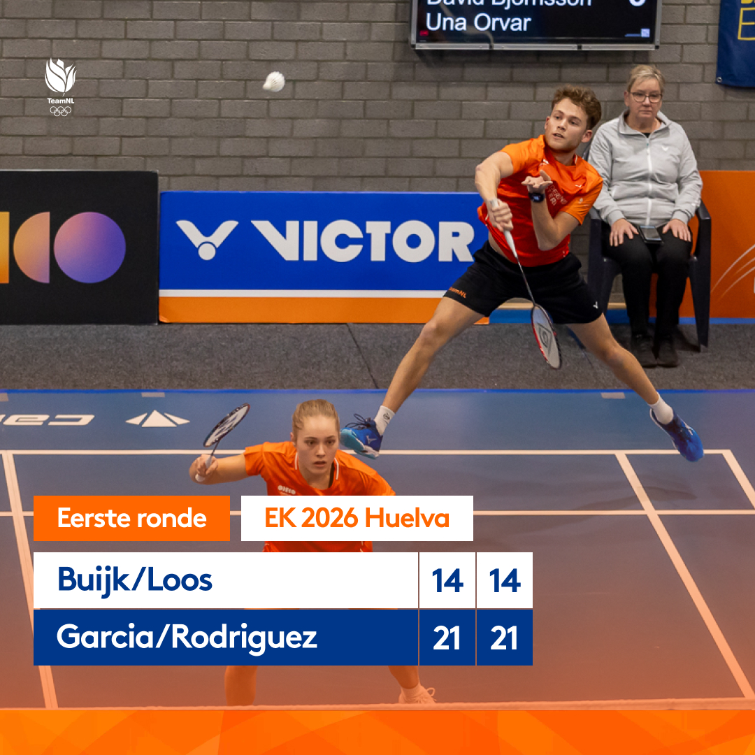BadmintonNLD's tweet photo. Andy Buijk en Meerte Loos hebben helaas verloren in de eerste ronde van het gemengddubbel op de EK 2026 in Huelva. Het Spaanse koppel Ruben Garcia/Lucia Rodriguez was met tweemaal 21-14 te sterk.

(📷 René Lagerwaard)

#badminton #topbadminton #teamnl #ek2026 https://t.co/gnDkXbRtpj