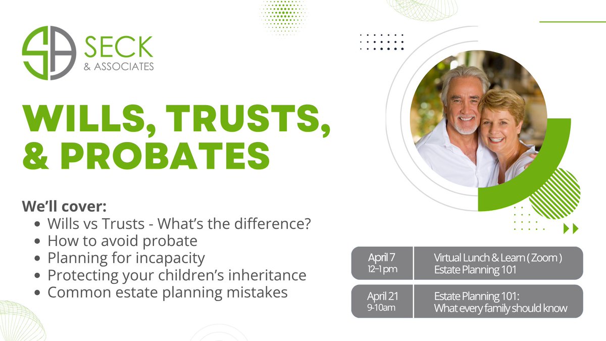 HAPPENING TOMORROW: our Virtual Lunch &amp; Learn seminar that will provide you with the critical information that you need to know about #estateplanning.

Register here: aburl.co/hVpTfU

#estateplan #seminar #event #kcevents #estateplanningattorney