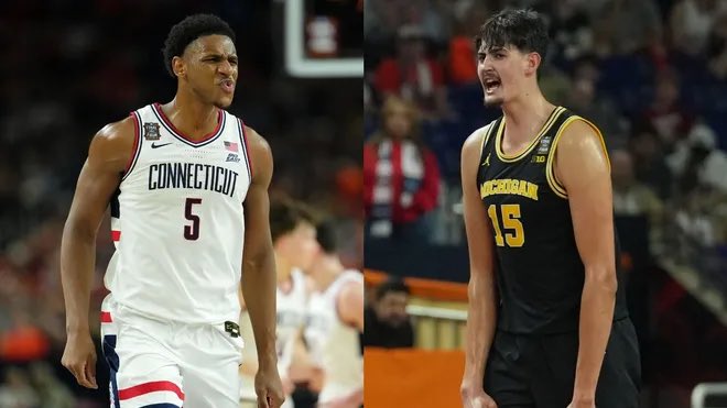 TheDailyDagger's tweet photo. UConn vs Michigan 
NCAA CHAMPIONSHIP

🗡️ Michigan -6.5

Solo Ball was seen in a boot yesterday

Yaxel Lendeborg was injured Saturday and played limited minutes 

Both are active, but Michigan is the more complete team

Expect Mara and Cadeau to take over even if Yaxel is limited https://t.co/wZ5iEMfL3o