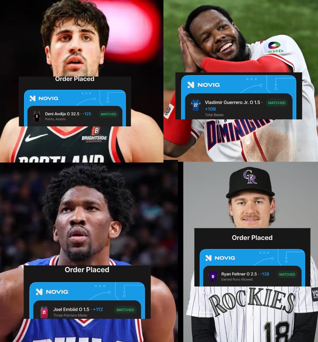 trevgotapick's tweet image. $100 TO A ❤️🔄 IF WE GO 4-0

• Ryan Feltner O 2.5 ER
(-128 @ DK) #Rockies
• Deni O 32.5 PA 
(-125 @ FD) #RipCity
• Vlad O 1.5 TB
(+115 @ CZRs) v #BlueJays🕊️
• Joel O 1.5 3PM
(+115 @ NV) v #PorVida

VIP got the pre-bump value and with these injuries more otw⬇️

#gamblingx