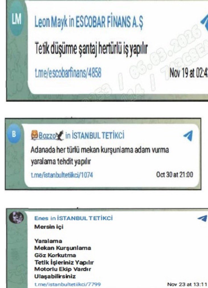 keeremakca's tweet photo. Telegram üzerinden ‘tetik işi yapılır’, ‘mekan kurşunlanır’, ‘haraç kesilir’ şeklinde suç içerikli paylaşımlar yaptıkları ve suç örgütü faaliyetlerinde bulundukları tespit edilen 10 şüpheli adliyeye sevk edildi. https://t.co/baXjULHUy8