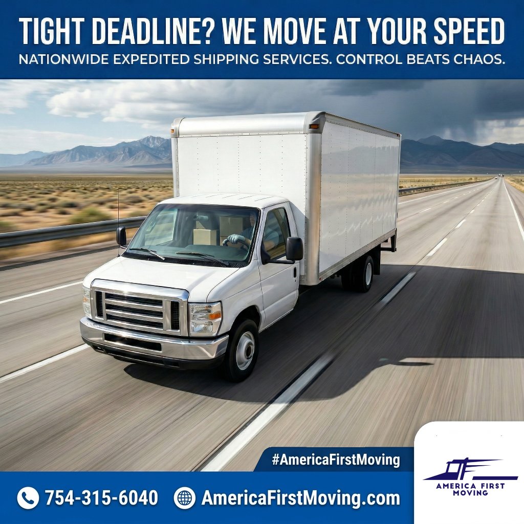 TheMovingServFL's tweet photo. New job starts next week and you’re still packed in boxes? ⏰ 
We move at your speed. Expedited shipping available nationwide for tight deadlines. fully licensed, bonded, and insured professional movers. 🚚💨

#AmericaFirstMoving #ExpeditedMoving #FastMovers #RelocationReady https://t.co/qBwx4xyD02