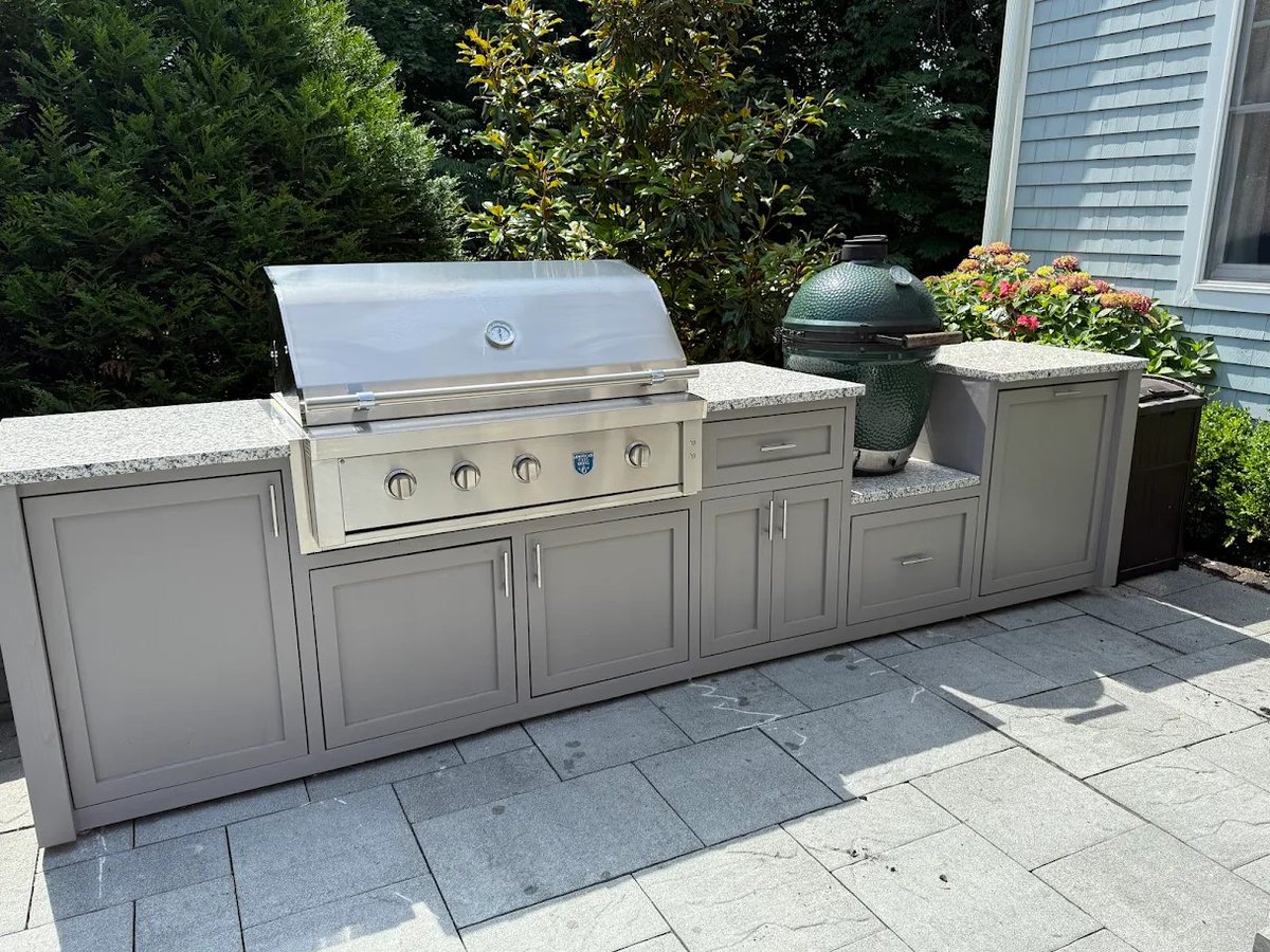 Custom outdoor kitchen with 42" American-Made Grill and <a href="/BigGreenEgg/">Big Green Egg</a>. Made in the USA for your appliances and shipped throughout the USA.