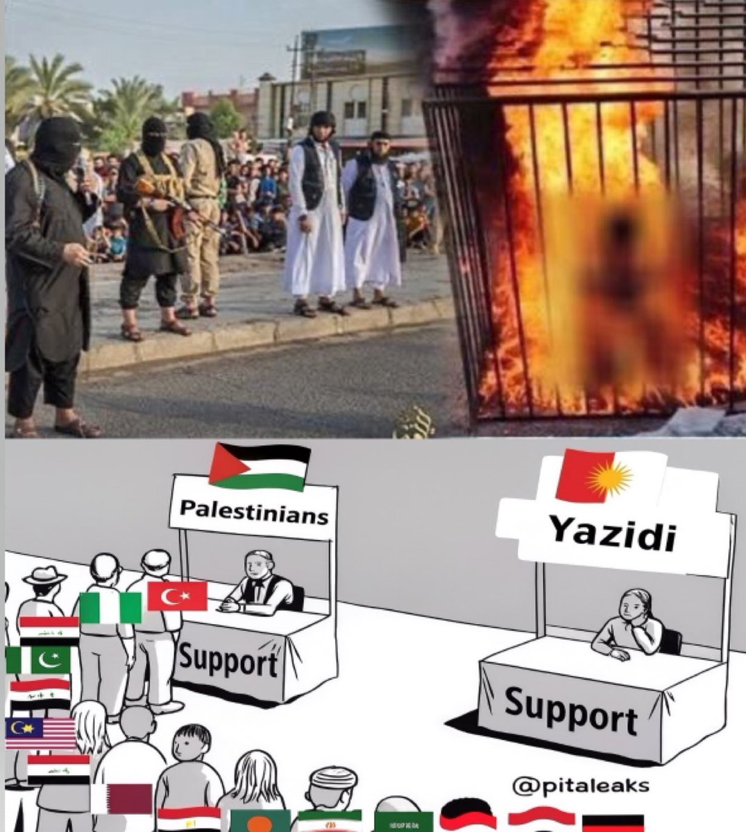 Remember the Yezidi girls,who were burned alive in iron cages in Mosul by ISIS for refusing to convert to Islam and become sex slaves.  
Let us also remember the protests and condemnations from the Western left against Islamism  
Ah,no, there weren't any!

Fûck your fake humanity