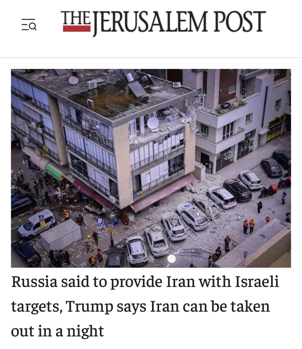 Martin_Sedi's tweet photo. Russia said to provide Iran with Israeli targets, Trump says Iran can be taken out in a night
The Jerusalem Post
#ThankYouBiBi
#ImWithBiBi https://t.co/uVTbxr0nOy