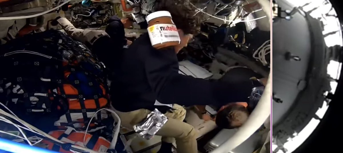 Indie5051's tweet image. La nutella flotando durante la llegada de el Artemis 2 a la Luna jajaj