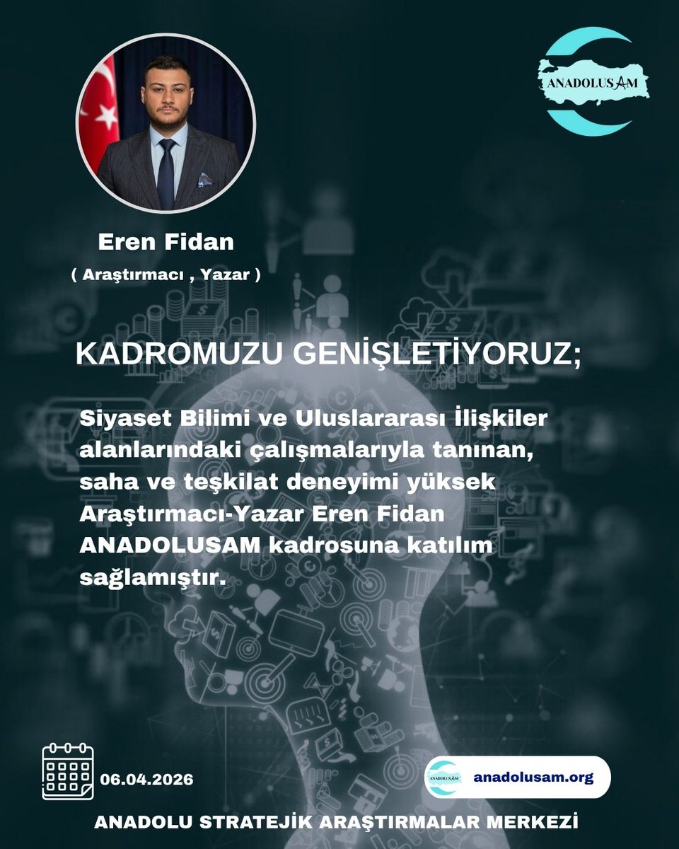 Anadolusam's tweet photo. ➡️ Araştırmacı Yazar Eren Fidan #Anadolusam kadrosuna katılım sağlamıştır. https://t.co/x2AED6L8dS
