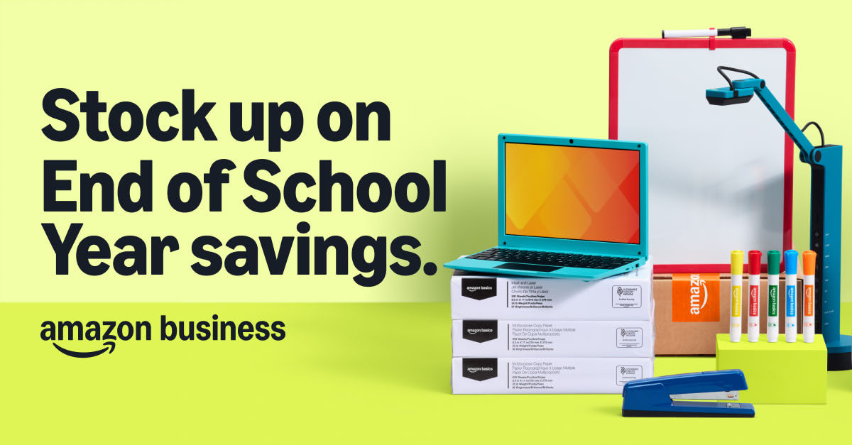 AmazonBusiness's tweet image. End of School Year savings! Discover exclusive educator discounts during End of School Year event from 4/6 - 5/15. Shop now 👉 spr.ly/6012B6t4SC

#EndOfSchoolYear #AmazonBusiness