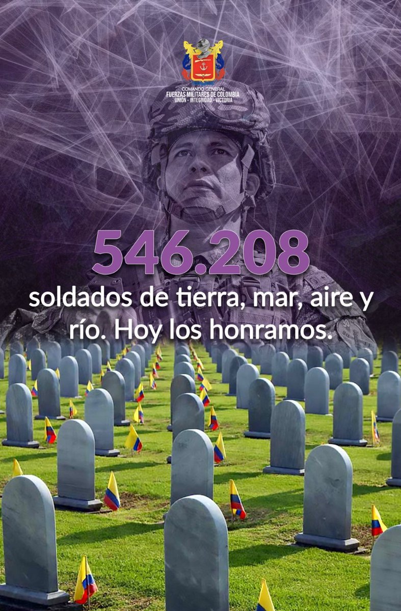 COL_EJERCITO's tweet photo. 546.208 soldados de tierra, mar, aire y río han sido víctimas del conflicto; hoy les rendimos un homenaje, reconociendo su valor y sacrificio por #Colombia. 

#EnMiMemoriaViven https://t.co/0xU8sOIFou