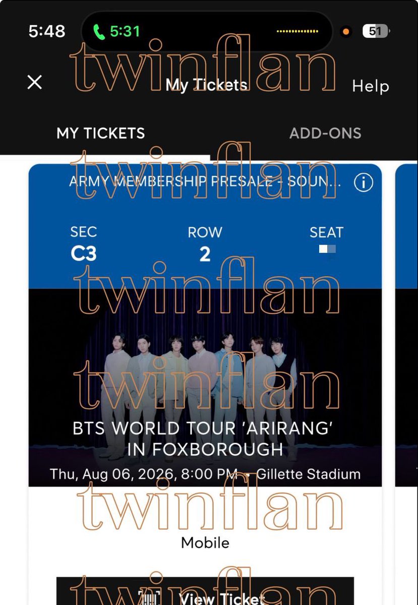 Twinflan's tweet image. WTS | BTS ARIRANG TOUR FOXBOROUGH 08/06

2x vip soundcheck tickets
sec : c3 row 2
want fv (negotiable)

accepting paypal, zelle, apple cash!

i’m happy to facetime &amp;amp; send proof!

bts arirang world tour gillette stadium wtt wtb