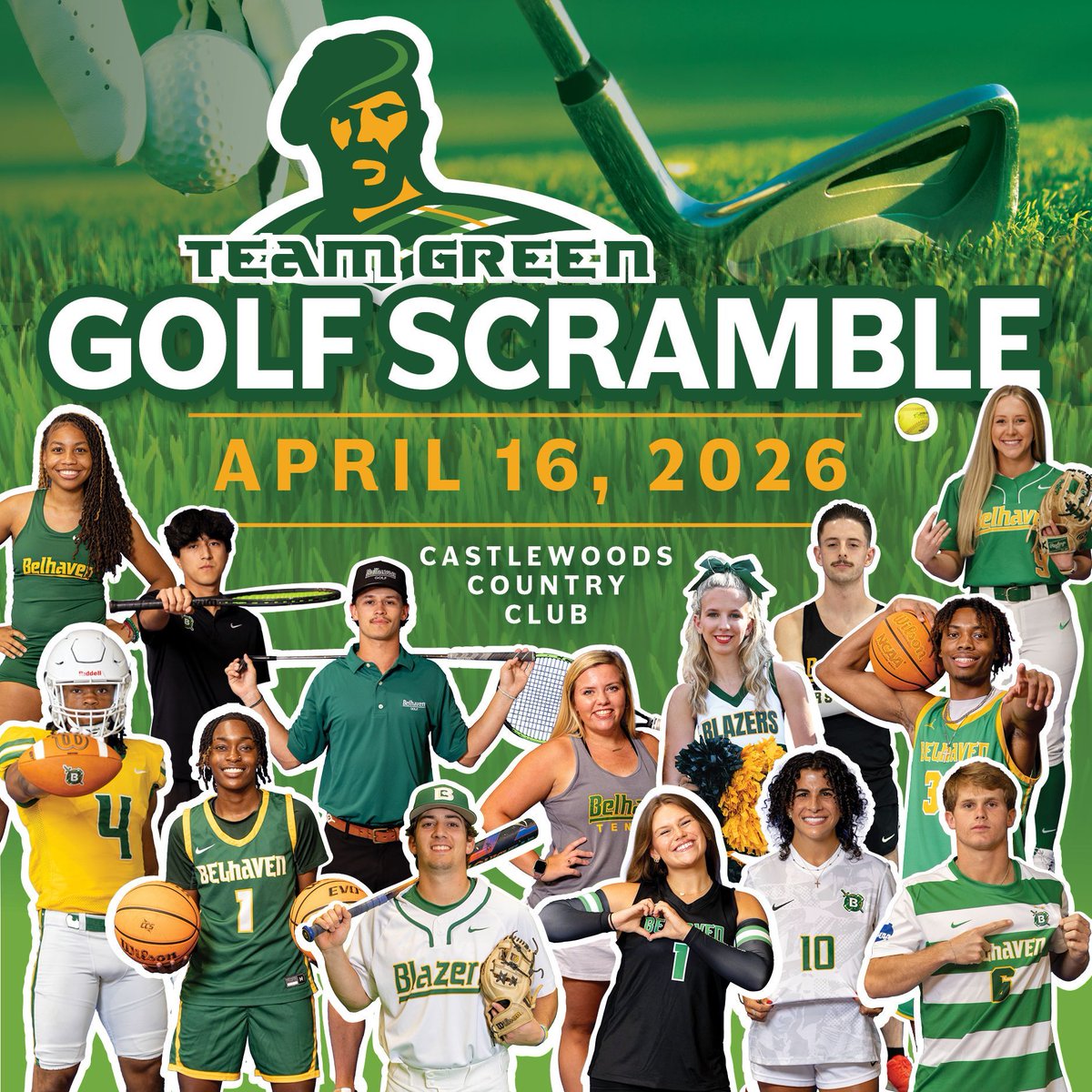 BelhavenBlazers's tweet photo. 𝐓𝐞𝐚𝐦 𝐆𝐫𝐞𝐞𝐧 𝐆𝐨𝐥𝐟 𝐒𝐜𝐫𝐚𝐦𝐛𝐥𝐞 

Less than two weeks until our 2026 Team Green Golf Scramble

Sign up, join us and help support Belhaven Athletics

⛳️  | https://t.co/ALAI0GudSp 

#GoGreen https://t.co/QCe7zJHt4g