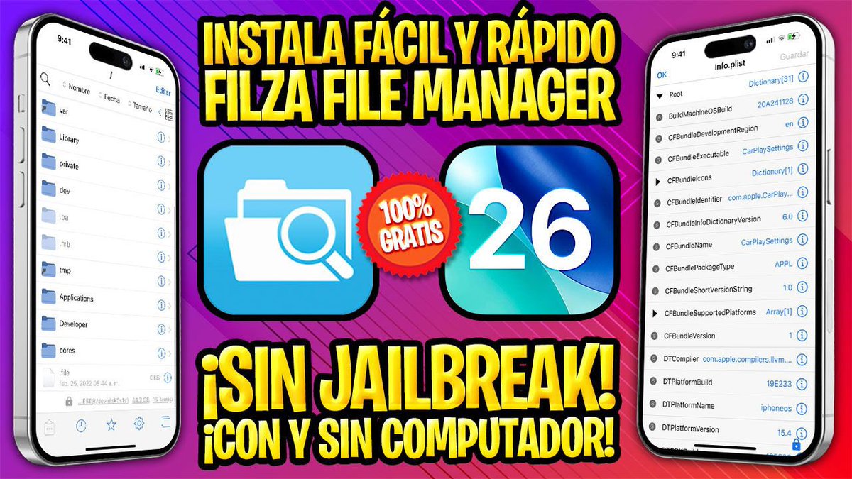 ProfeJuAntonio's tweet image. ✅ TUTORIAL PARA INSTALAR #FILZA HASTA #iOS26, EL GESTOR DE ARCHIVOS POR EXCELENCIA EN #iOS 📁

🎥 youtu.be/dn69jUZjkSE

📌 Nuevo método sin #Jailbreak y ahora puedes hacerlo gratis con/sin PC⚡️

🗂️ Mira y edita como quieras todos los archivos ocultos con #FilzaJailedDS ✨
