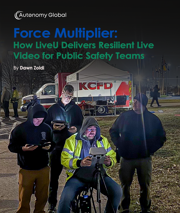 Dawnp3T's tweet photo. When the network falls apart, your video can’t. LiveU’s broadcast‑grade LU‑REQON1 turns drones, vehicles, and body‑worn cameras into one bonded, encrypted feed that rides FirstNet, LTE, Starlink, and more at once. https://t.co/yfE8VADp9a https://t.co/aZ9JVnHfpI