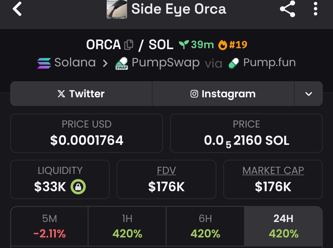 Raghavak0nSol's tweet image. 5x ✅✅✅✅✅✅✅✅✅✅✅✅✅ 

$ORCA

MCAP: $176K

CA:
6S7pM7mSq474m8UB9uLbw43zu7VxXFBXmhP5NNSZpump

#SOL
#ORCA