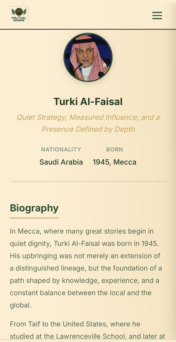 psphere.net/figures/turki-…

كتابتي عن سمو الأمير تركي الفيصل بن عبدالعزيز آل سعود
حين يجتمع الفكر الدبلوماسي مع الرؤية العميقة، يبرز اسمه كأحد أبرز النماذج التي تجسّد الحضور السياسي الرصين والطرح الاستراتيجي المتزن.