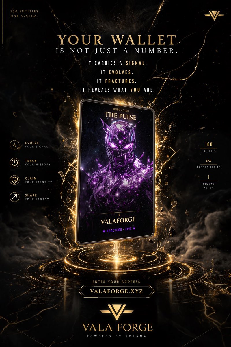 VALAForge's tweet photo. Your wallet is not just a number.

It carries a signal.

It evolves.
It fractures.
It reveals what you are.

⸻

100 entities.
One system.

⸻

Enter your address → https://t.co/JcdXNwLqBz

Reveal your signal ↓

#VALAFORGE $VCM #Solana #Web3Art https://t.co/g68Q4KLx44