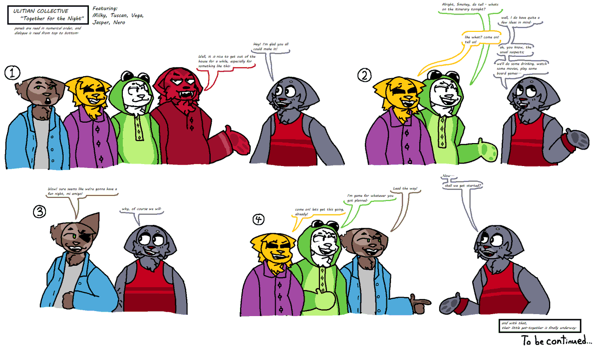 Ulitian Collective - Together for the Night (Part 1)

100% gonna be the longest U.C. comic to date. I ain't gonna spoil much, but there might be a bit of drama or whatnot.

#ulitiancollective #milkyq