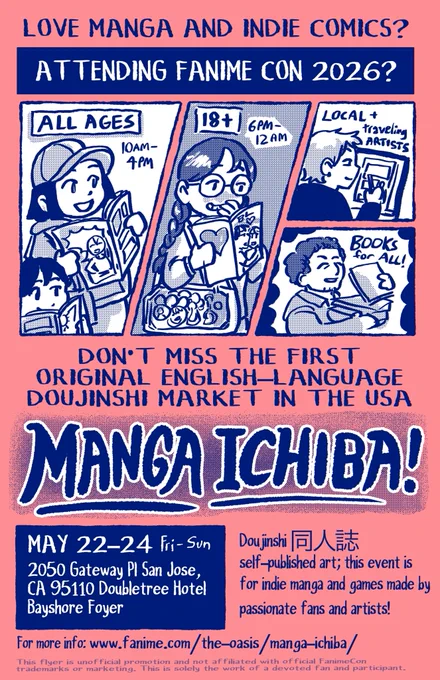 beautiful visual for manga ichiba made by @Tomato_bird which also shows the schedule - 6 different slots with different artists!! we will be posting catalogs, wips and info under #mangaichiba2026 so pls follow that tag for updates! 