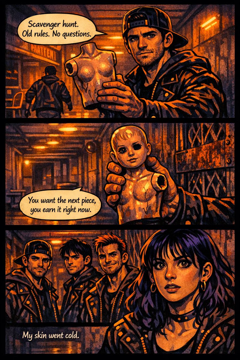 GaudianAwake's tweet photo. Cody lifted a plastic doll torso—one of those creepy collector sets we used to steal as kids. Missing an arm. His voice dropped to a whisper.
“Scavenger hunt. Old rules. No questions. You want the next piece, you earn it right now.”
My skin went cold. #ShadowBleed #DreamBleed https://t.co/JAfoRnlFvD