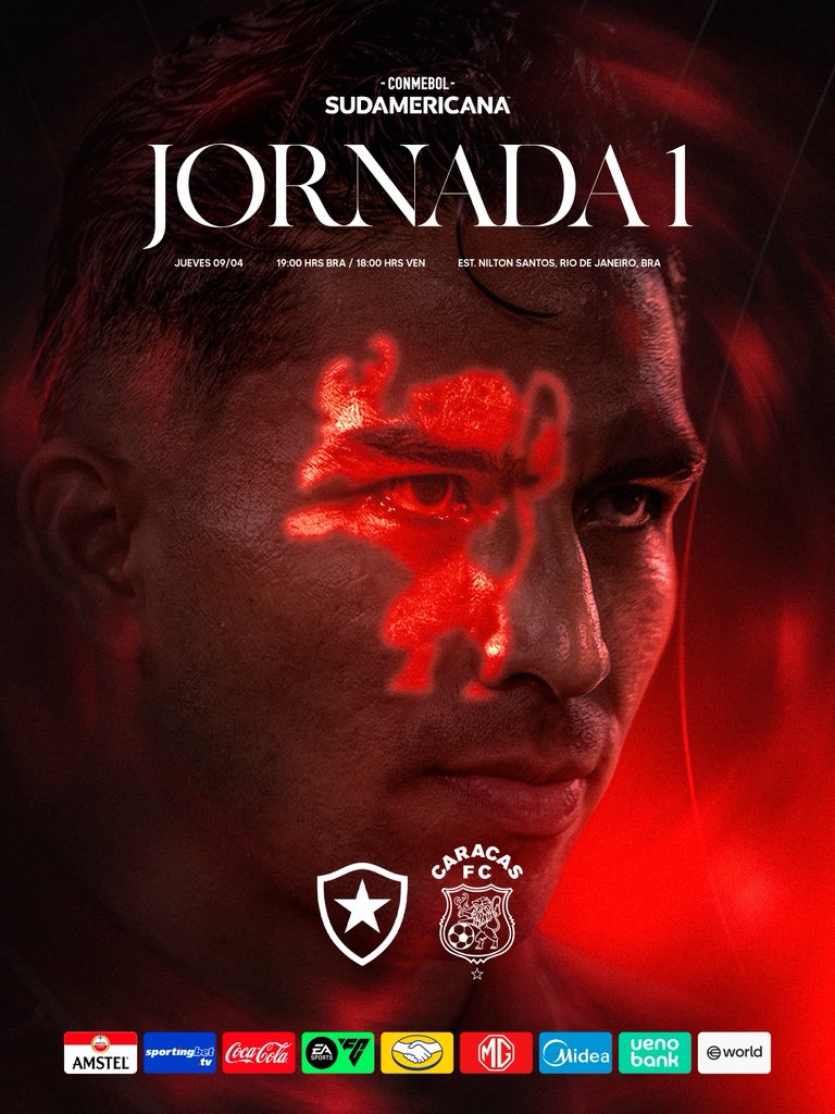 Caracas_FC's tweet photo. 🔜 La CONMEBOL Sudamericana ⚽️

🆚 @Botafogo 
📅 Jueves 09/04 
⌚️ 19:00 hrs 🇧🇷 / 18:00 hrs 🇻🇪
🏟️ Estadio Nilton Santos, Río de Janeiro 
🏆 @sudamericana | Grupo E | J1 

¡VAMOS CARACAS!

#SomosCaracas #DaleRo https://t.co/z2GJlmK9n9