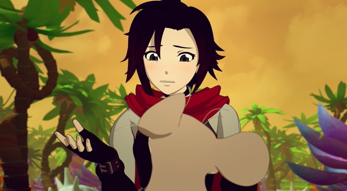 Miilakuroi's tweet photo. Así es, en el Ever after, Ruby tuvo la opción de cambiar por completo e incluso cambiar su identidad pero eligió resurgir como ella misma al entender las palabras de Summer.

Ruby llevaba la carga de intentar ser la heroína inquebrantable que idealizó al escuchar las historias sobre su madre y los cuentos de cazadores que leía de niña, Ruby era una cazadora y líder antes que ser Ruby. Poner su bienestar después de todo lo demás fue la mentalidad que la termino rompiendo.
Una idea que ella internalizó en Beacon de forma bastante inofensiva.

Si miramos de nuevo la escena de la neblina, Weiss, Yang y Blake si saben quienes son, citan su historia, reclaman su identidad antes de llamarse a si mismas "cazadoras". Mientras Ruby se presentó con Little como cazadora antes de decir su propio nombre. Por eso su otro yo la ataca diciendo "Entonces? Eres una cazadora?"

Cuál fue la moraleja para Ruby en el Ever after y que significa la frase de Summer "Yo te amo tal y como eres"? 

Se resume en lo siguiente: Antes de ser una cazadora y antes de ser una líder eres Ruby Rose y yo te amo tal y como eres. (No necesitas ser nada más que tú)

Lo más hermoso de todo fue que después de haber entendido todo esto, Somewhat la llama nuevamente "cazadora" como una señal de que ella ha ganado nuevamente su título, siendo ahora sí reconocida cómo "Ruby Rose, la cazadora" ❤️🌹

Cómo pueden ver, no hay ninguna divinidad aquí, Ruby simplemente volvió a su lugar.

#RWBY
