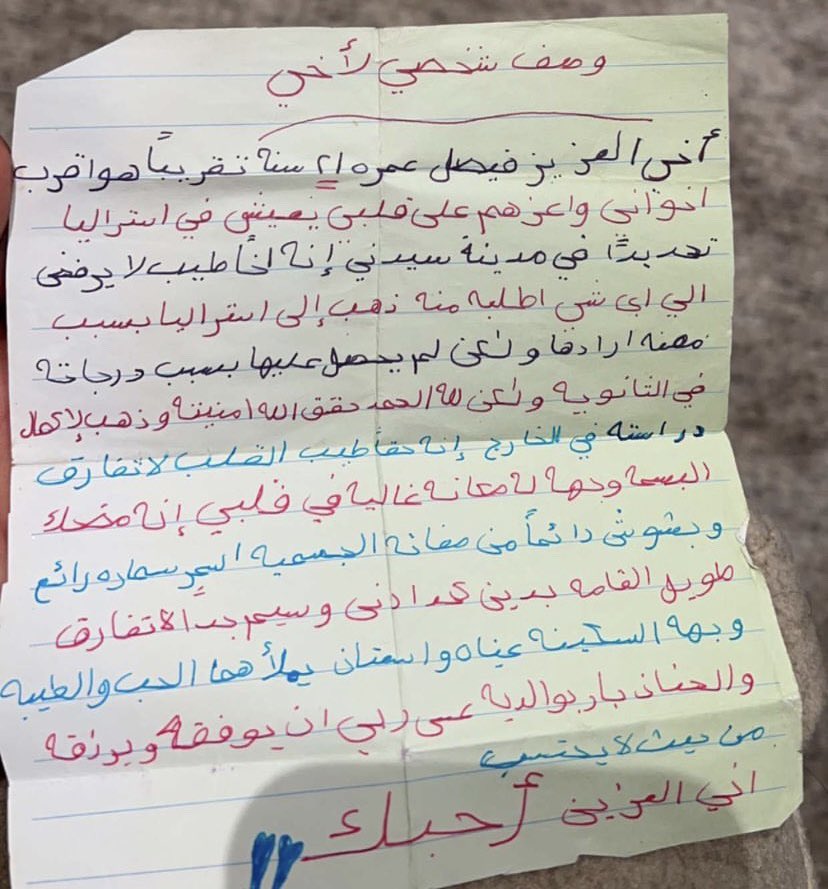 لأنها سميّتي حسيت لازم أشارككم لما برابع ابتدائي طلبتنا الأستاذة نكتب وصف لأحد أفراد عائلتنا واخترت أخوي 

أهم شيء بدين كحد أدنى(يعني هاه ماقصدي اتنمر بس عشان المصداقية) هههههههههه