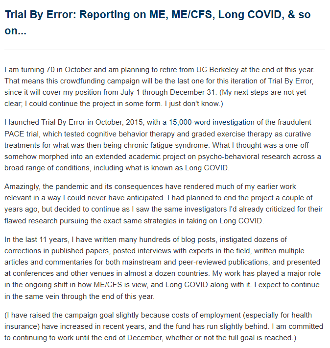 Please support Dr David Tuller's important work: he has the necessary skills, knowledge &amp; networks to be able to challenge those who promote dubious psychobabble theories &amp; that conditions can be overcome with enough effort/discipline

crowdfund.berkeley.edu/project/49720

#MEcfs #LongCovid