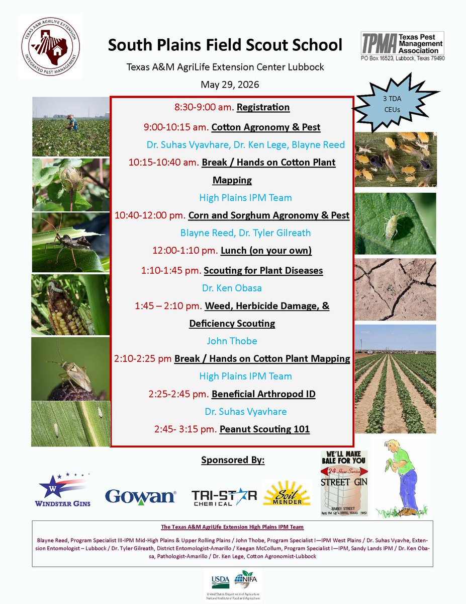 We  have several regional field scout schools available this year.  Proper  and timely issue ID can be the difference in management and disaster.   Please check the fliers below for your nearest location for this vital  education: