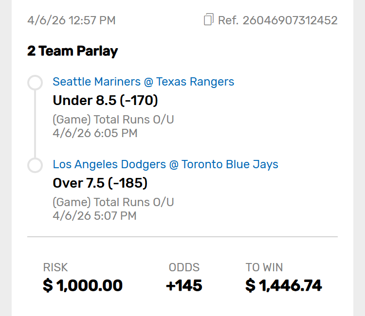 moneyline_mav's tweet photo. FREE MONEY MONDAY 💰

One over + one under = one winner 🔒

Dodgers + Blue Jays - Over 7.5 ⚾
Mariners + Rangers - Under 8.5 ⚾

Lock this in, and lets win 🚀 https://t.co/JMcOgxbn9f