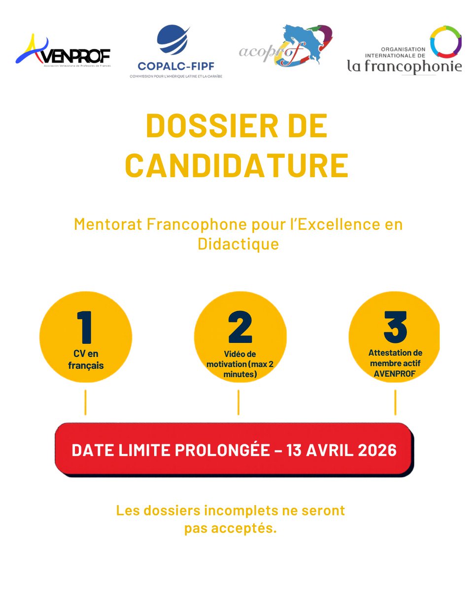 avenprofoficial's tweet photo. 🇫🇷 Tu enseignes le français ? Ce programme est fait pour toi !
Rejoins le Programme Mentorat Francophone pour l'Excellence en Didactique, une initiative de l'@OIFrancophonie en partenariat avec @AcoprofCR et @avenprofoficial. 🌎 https://t.co/GNsQKelvWY