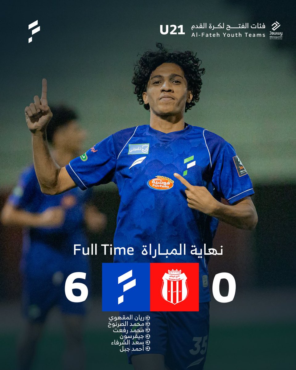 Fatehcluby's tweet photo. نهاية المباراة🏁
🔴 الرياض 0 - 6 الفتح 🔵

مبروك يافتحاوية 💚💙

#الفتح_21 | #دوري_جوي_للنخبةU21 🏆 https://t.co/DPWcA6ZYZR