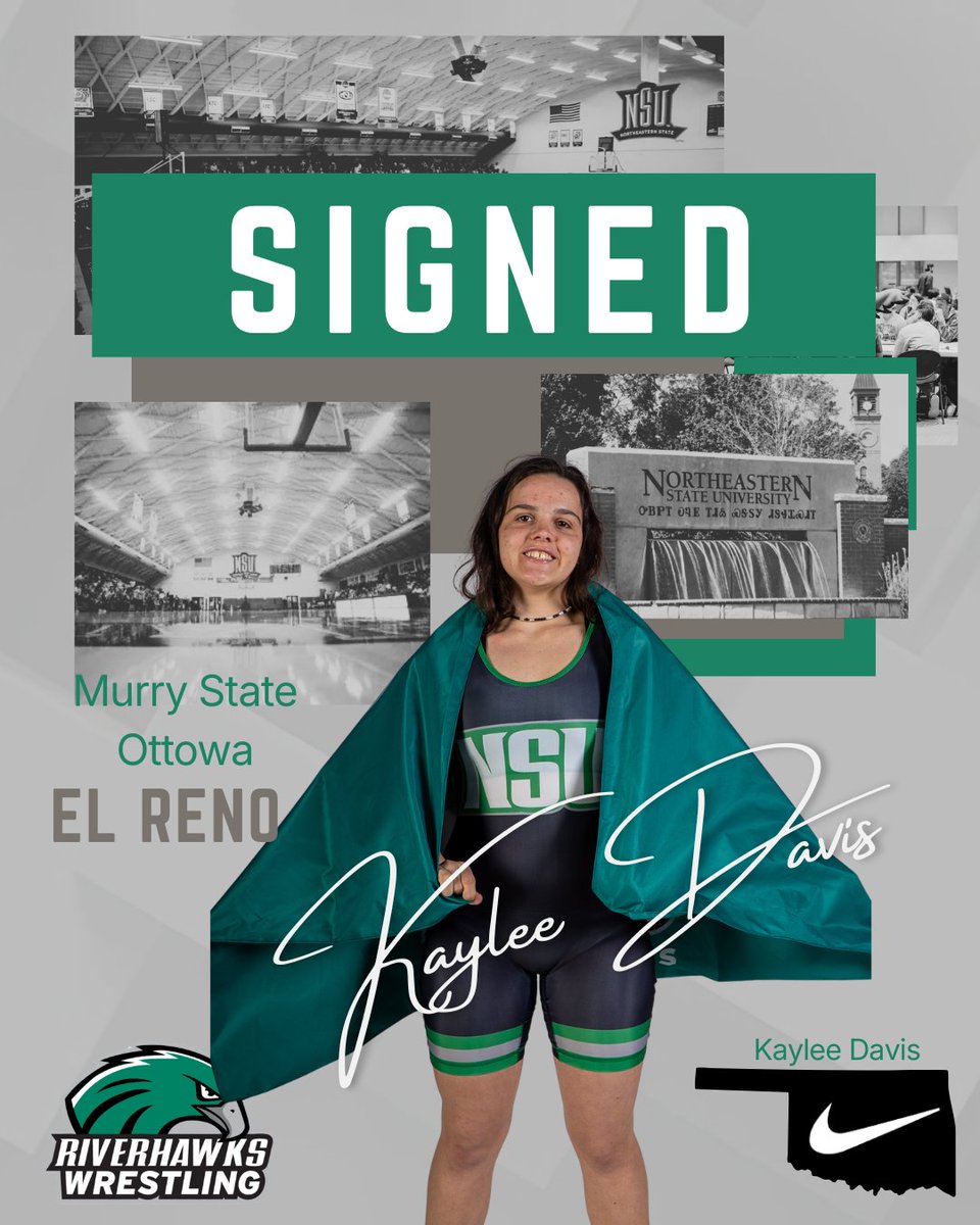 Kaylee Davis from El Reno HS is coming to NSU.  She is transferring from Murray State College.  She was also a 3X OK State Champ, 4x State Placer, Fargo All American, and NAIA national qualifier her freshman year.