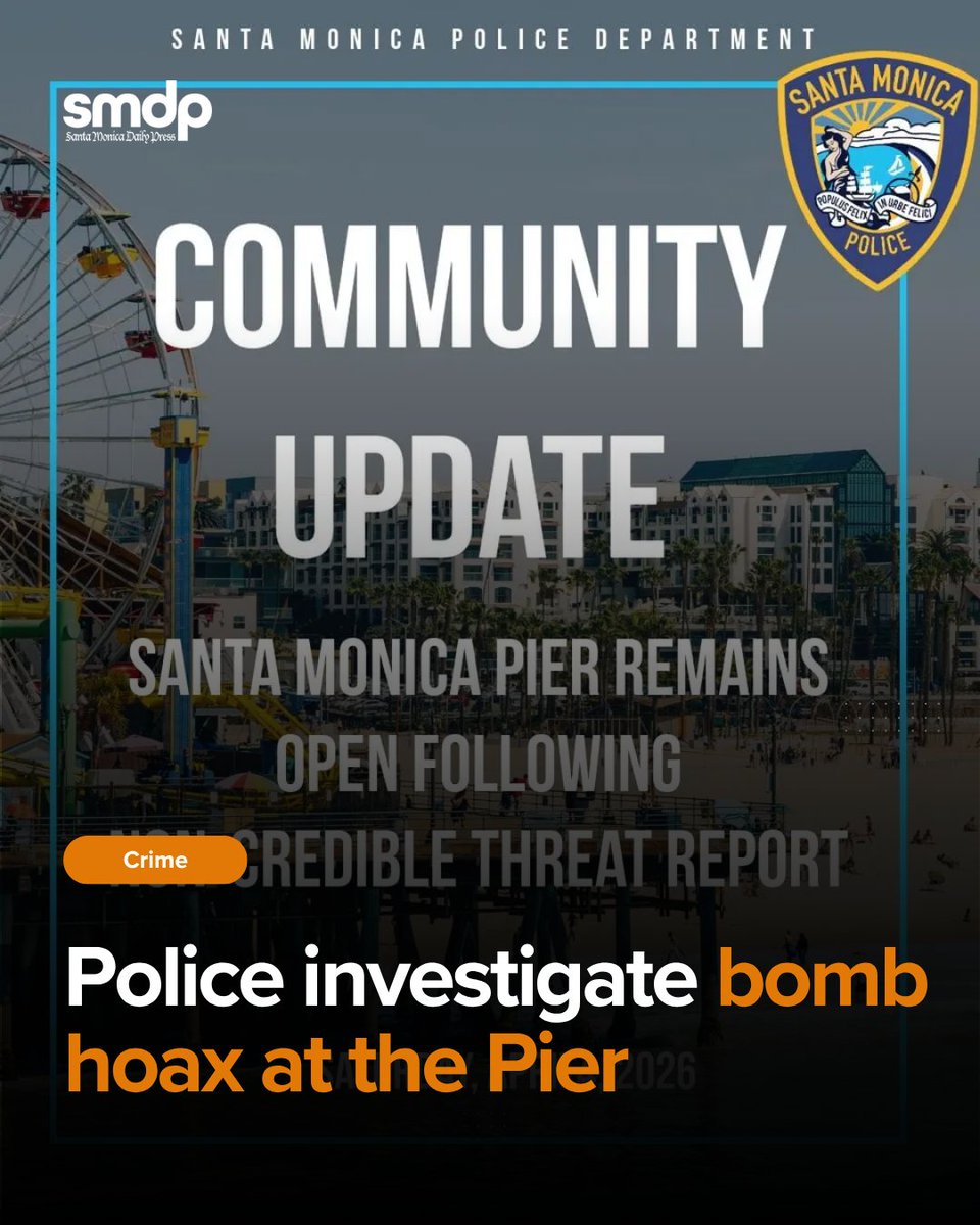 smdailypress's tweet image. Police responded to a bomb threat at the Santa Monica Pier, but it turned out to be a hoax.

Stay up to date, smdp.com/police-investi…

#SantaMonica #BreakingNews #SantaMonicaPier #PublicSafety #CrimeAlert #SMDP