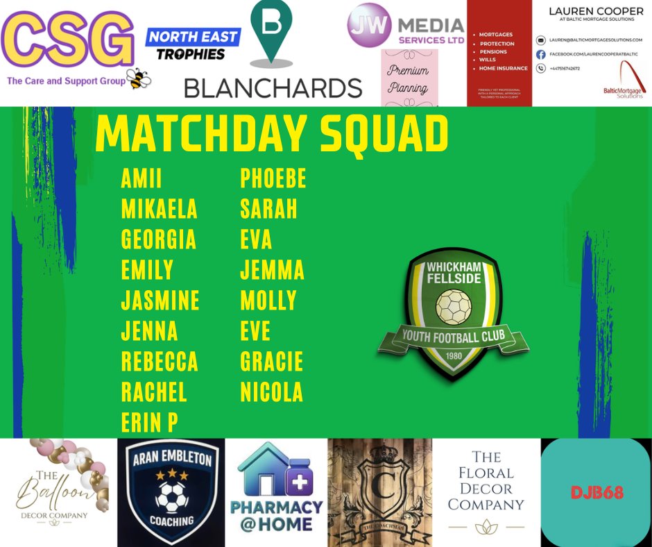 whickhamfellfc's tweet photo. 💛💚 MATCHDAY 💚💛

Our Ladies team first midweek test under the lights 🌙⚽

��� Washington FC Reserves
🏆 Development Division Cup
📅 Wed 8 April
⏰ 7PM
📍 Northern Area Playing Fields

Squad locked in 🔒 Ready to battle 💪

👏 Huge thanks to our player sponsors — please give them a follow & support!

#UpTheFellside 💛💚 #Matchday #WomensFootball #GrassrootsFootball