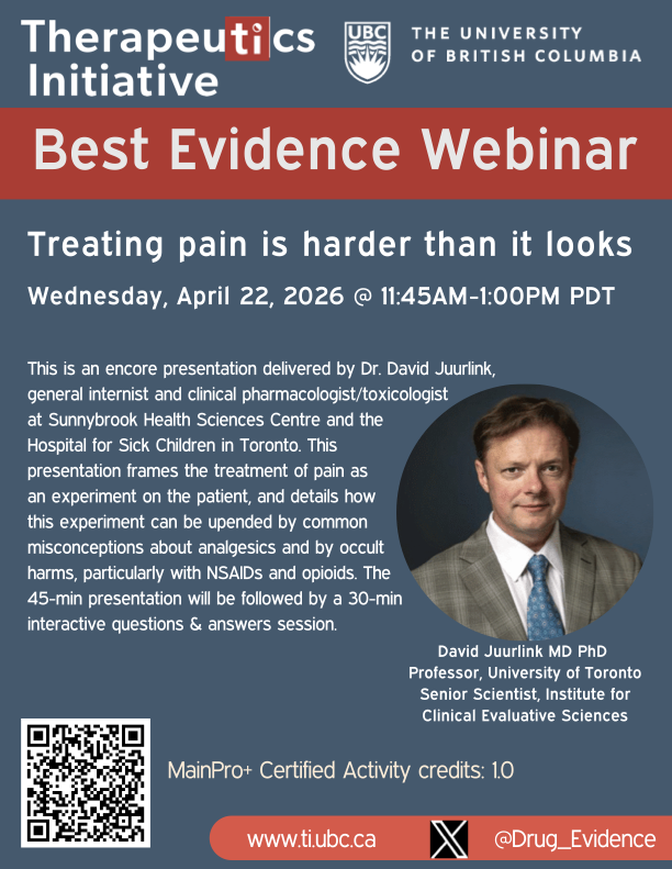 Drug_Evidence's tweet image. 🚨UBC TI Best Evidence Webinar:
Treating #pain is harder than it looks

Dr. David Juurlink @DavidJuurlink
Weds 22 April @ 11:45 PDT

✅ Why the goal of treating pain is not simply pain relief
✅ Myths &amp;amp; hidden harms of analgesics

👉 REGISTER: ti.ubc.ca/2026/03/24/tre…

#MedEd