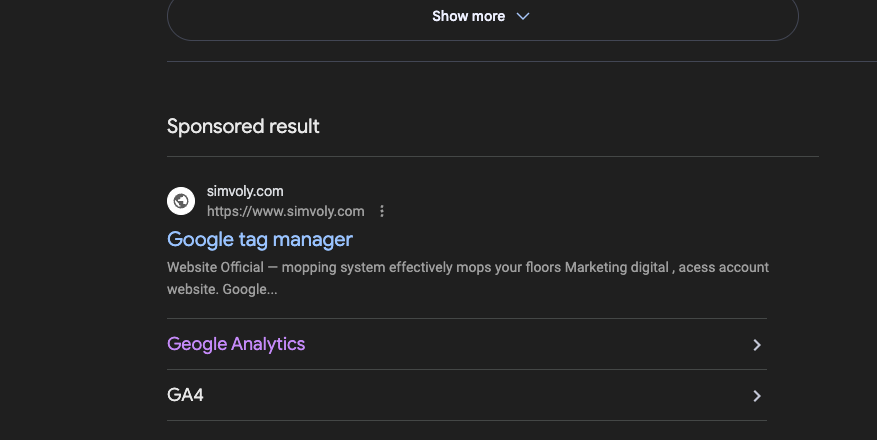 igrowsaas's tweet photo. @JohnMu Do you have a google ads equivalent? I got a fake Google Tag Manager ad that looks like malware on a search for "google tag manager". Still have the search page open from last night if that's helpful. https://t.co/EHbX8hhViB