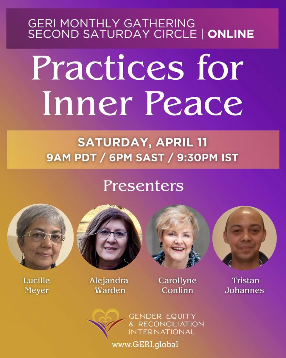 grworldorg's tweet photo. Are you curious about spirituality or just beginning a contemplative practice? 

Join us for Practices for Inner Peace!

Saturday, April 11
9 AM PDT / 6 PM SAST / 9:30 PM IST 
On Zoom

Register below…
https://t.co/9Eaz0mpxC4

#wehealtogether 
https://t.co/MIa1HTWrCq https://t.co/gSiJWnWaAQ