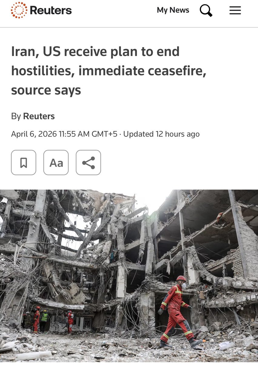 ایران امریکہ جنگ رکوانے کے لئے پاکستان نے منصوبہ پیش کر دیا۔ reuters

یقینا اس مشکل وقت میں فیلڈ مارشل کی امن کے لئے کوشش قابل ستائش ہے۔
Proud to be Pakistan 🇵🇰
<a href="/OfficialDGISPR/">DG ISPR</a>