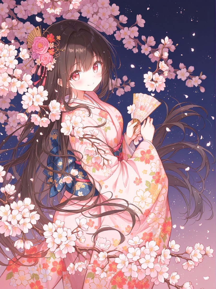 STISKN_'s tweet photo. #AIイラスト #AIart 
城下で夜桜のお花見をする着物のお姫様を作ってみました。 https://t.co/g3Si9hq0jU