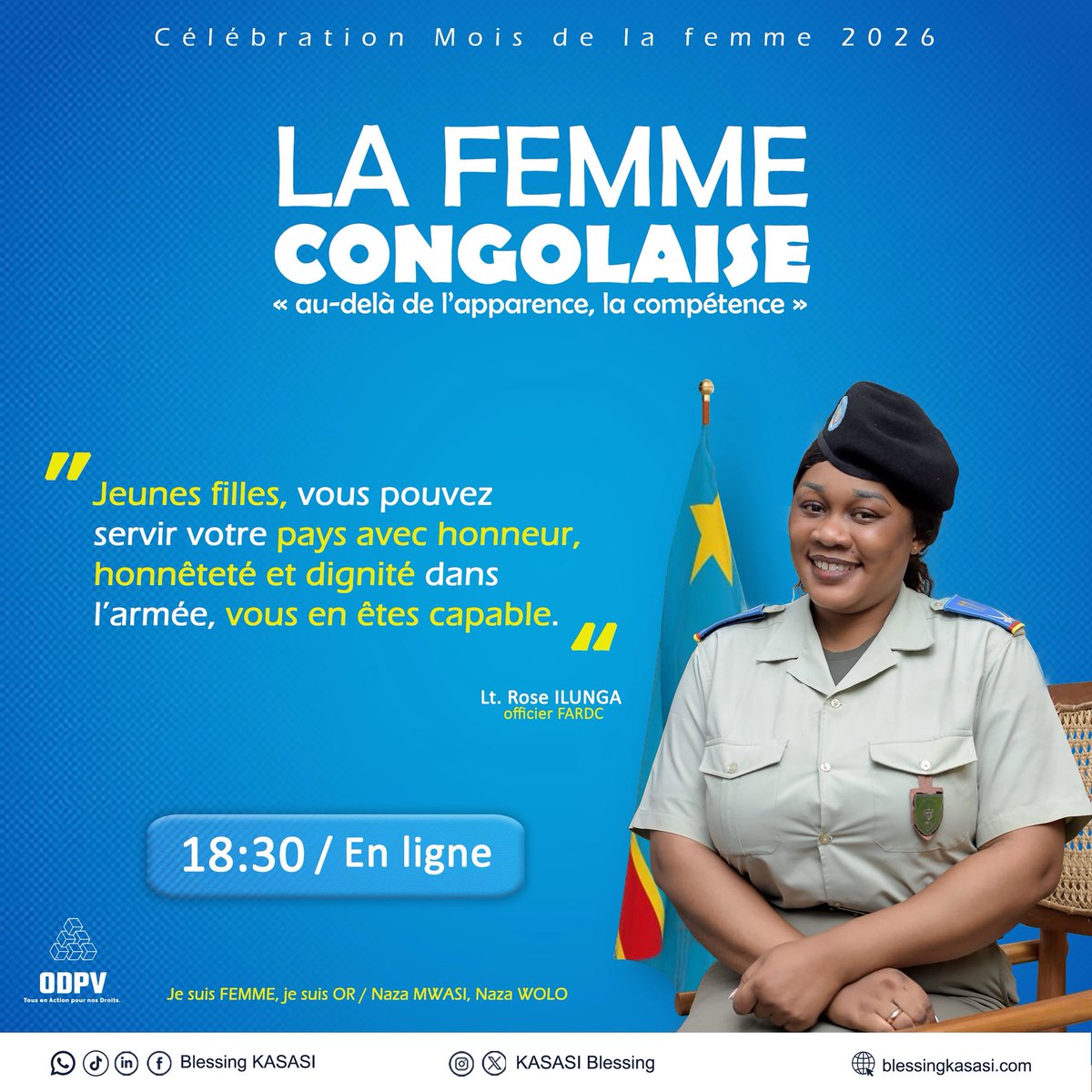 BlessingKasasi's tweet image. Je suis le Lt. Rose Ilunga 🇨🇩
16 ans au service de la RDC, avec honneur.
Jeune fille, l’armée n’est pas une affaire d’hommes, mais de courage. Tu es capable.
Ose. Engage-toi. Sers avec fierté.

#FemmeForte #ArméeRDC #ServirAvecHonneur #FiertéNationale