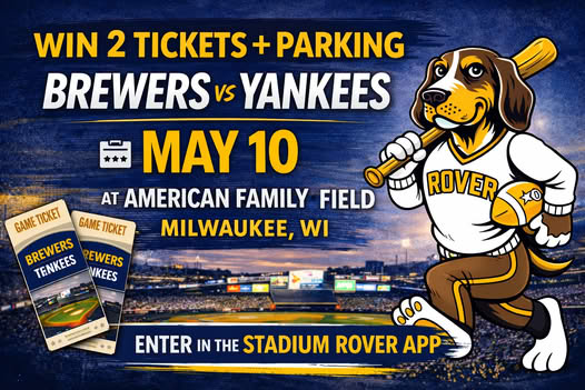 StadiumRover's tweet photo. It's probably going to take multiple entries to win these tickets! Get in the app and get to work! @Yankees and @Brewers on May 10th! https://t.co/2HbtWsaDST